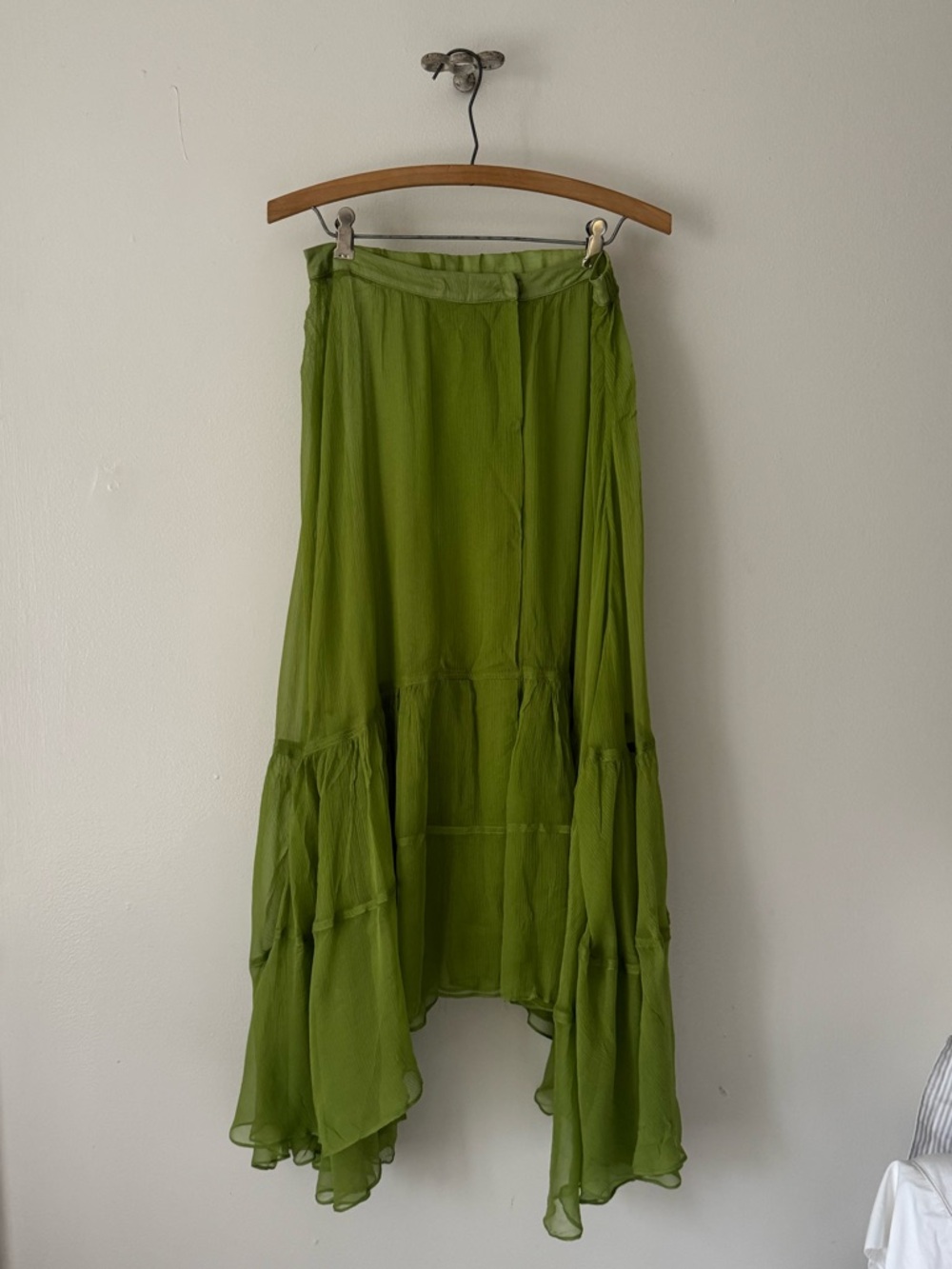 Creatures of Comfort Spring 2018 Chartreuse Silk Chiffon Skirt.